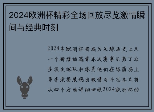 2024欧洲杯精彩全场回放尽览激情瞬间与经典时刻